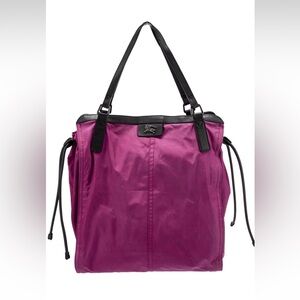 BURBERRY Classic Pink Zip Tote Bag Plaid Liner Black Straps